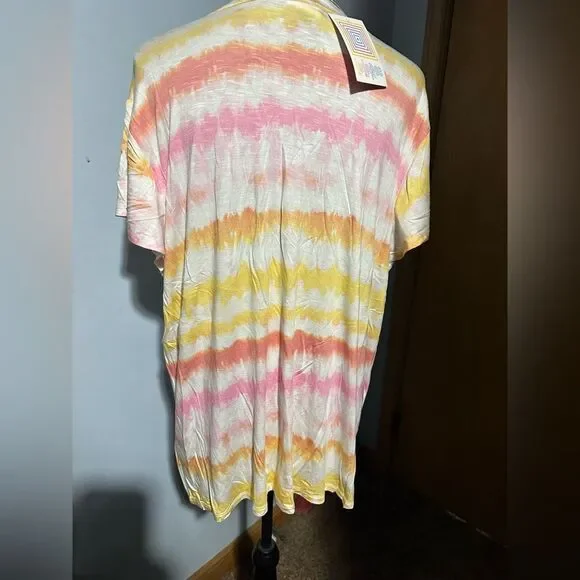 LuLaRoe Layla Mandarin Collar Shirt – Women’s 2XL – White with Tie Dye Stripes – - Picture 2 of 5